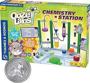 Thames & Kosmos Ooze Labs Chemistry Station Science Experiment Kit, 20 Non-Hazardous Experiments Including Safe Slime, Chromatography, Acids, Bases & More, Multi-Color(New Open Box)