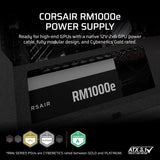 CORSAIR RM1000e (2025) Fully Modular Low-Noise ATX Power Supply with 12V-2x6 Cable – ATX 3.1 & PCIe 5.1 Compliant, Cybenetics Gold Efficiency, 105°C-Rated Capacitors, Modern Standby Mode – Black