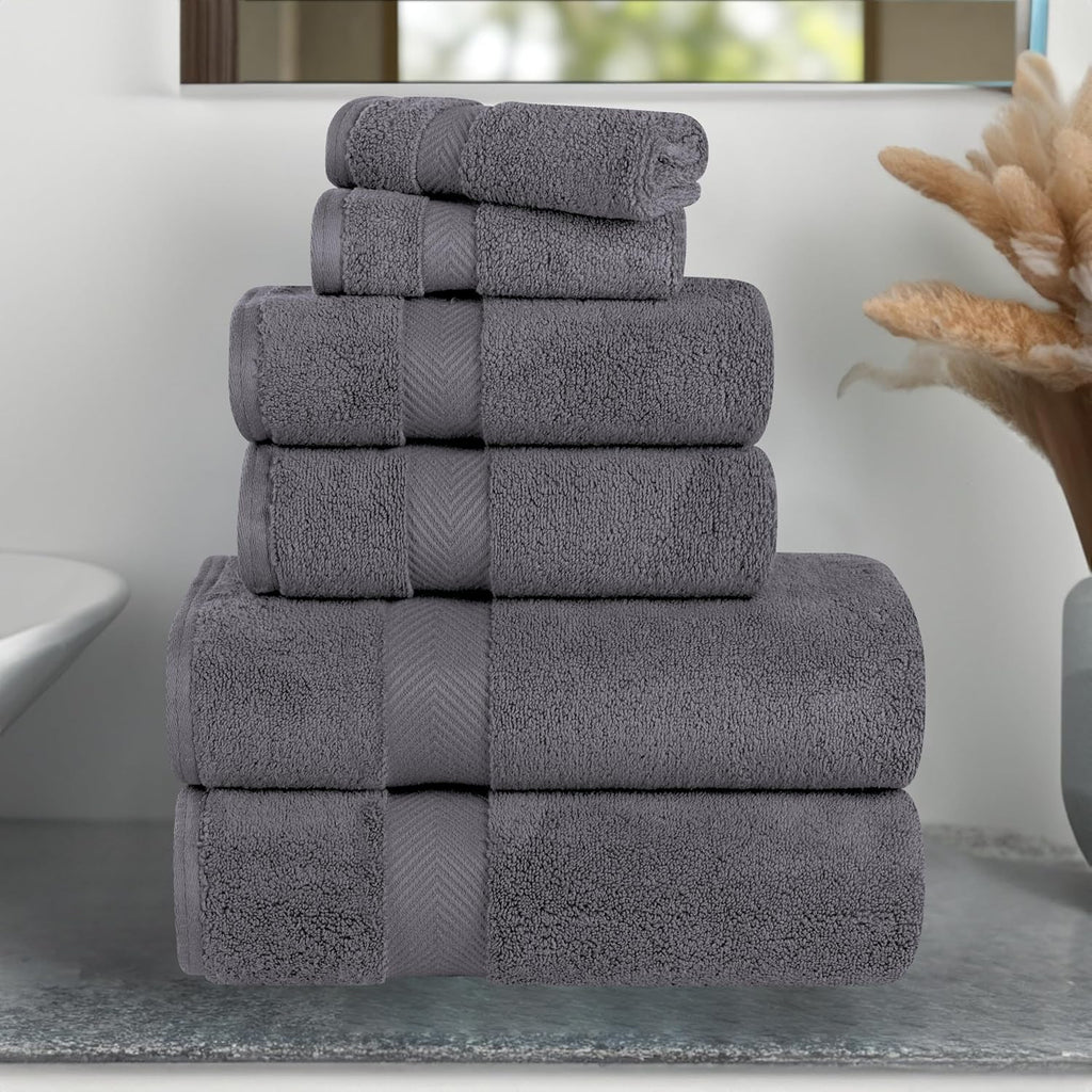 SUPERIOR Zero Twist 100% Cotton Bathroom Towel 6pc, Grey