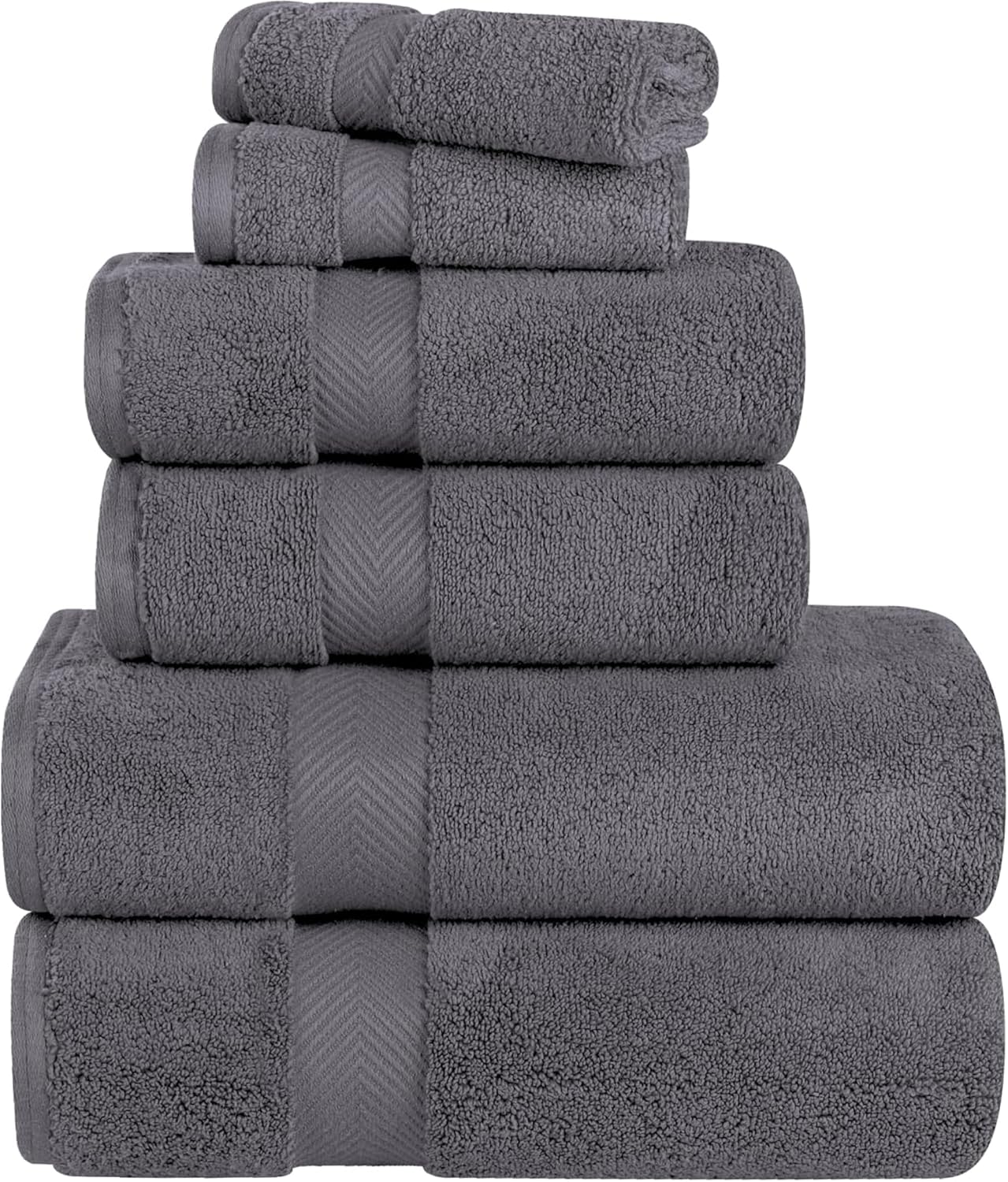 SUPERIOR Zero Twist 100% Cotton Bathroom Towel 6pc, Grey