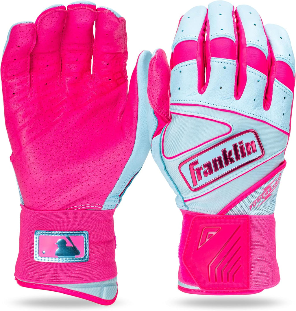 Franklin Sports MLB Infinite Powerstrap Batting Gloves - Pink/Carolina Blue - Adult Large