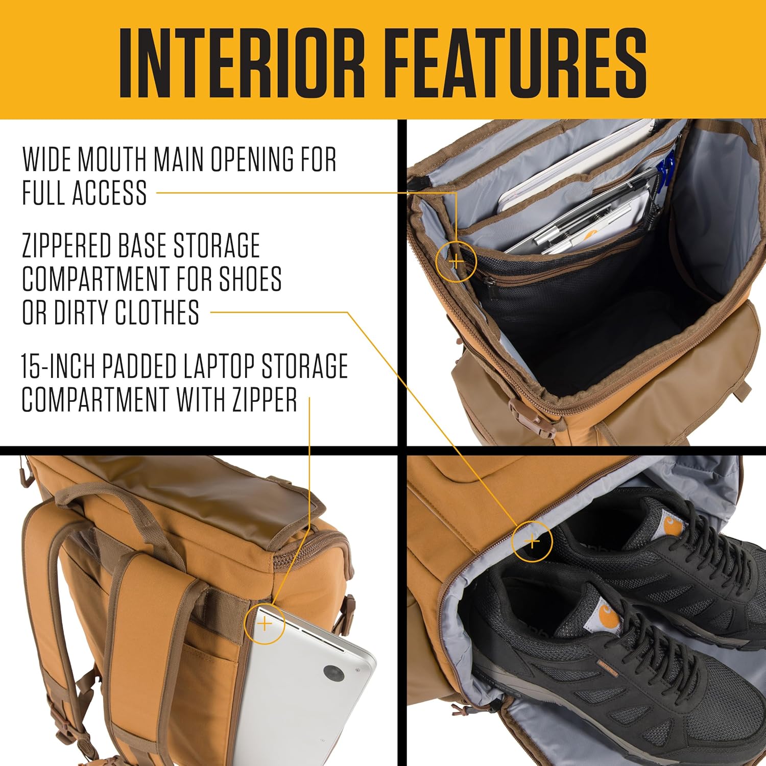 Carhartt 35L Nylon Workday Backpack, Durable Water-Resistant Pack with 15" Laptop Sleeve and Adjustable Shoulder Straps, Tarmac