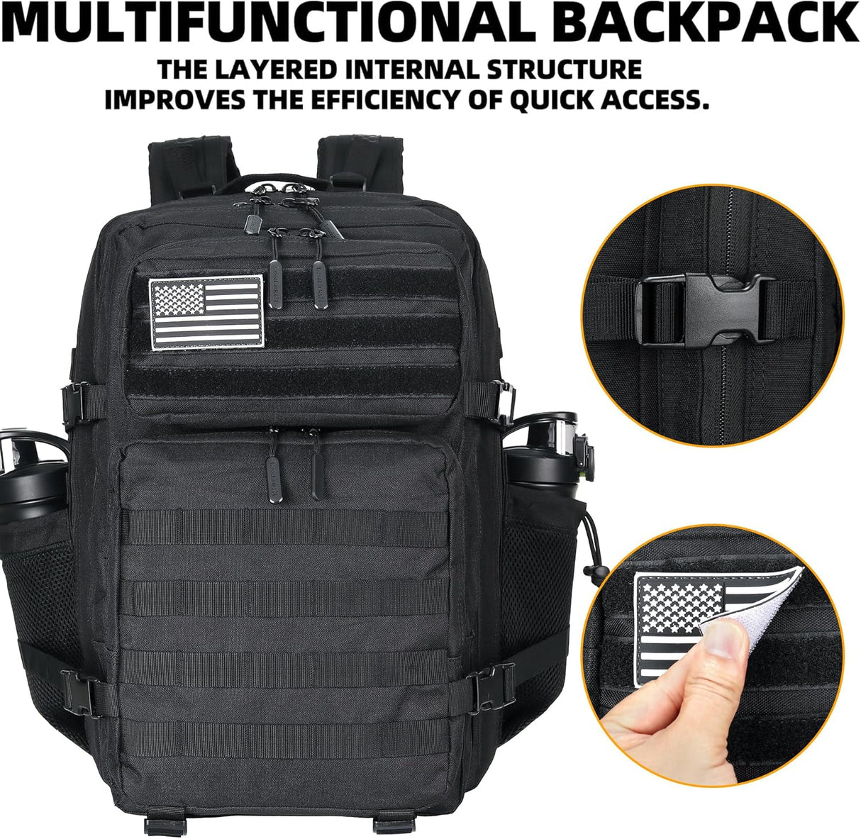 45L Tactical Assault Backpack 3 day Assault Pack with Molle Waterproof Backpack Rucksack for Tactical Backpacks (Black)