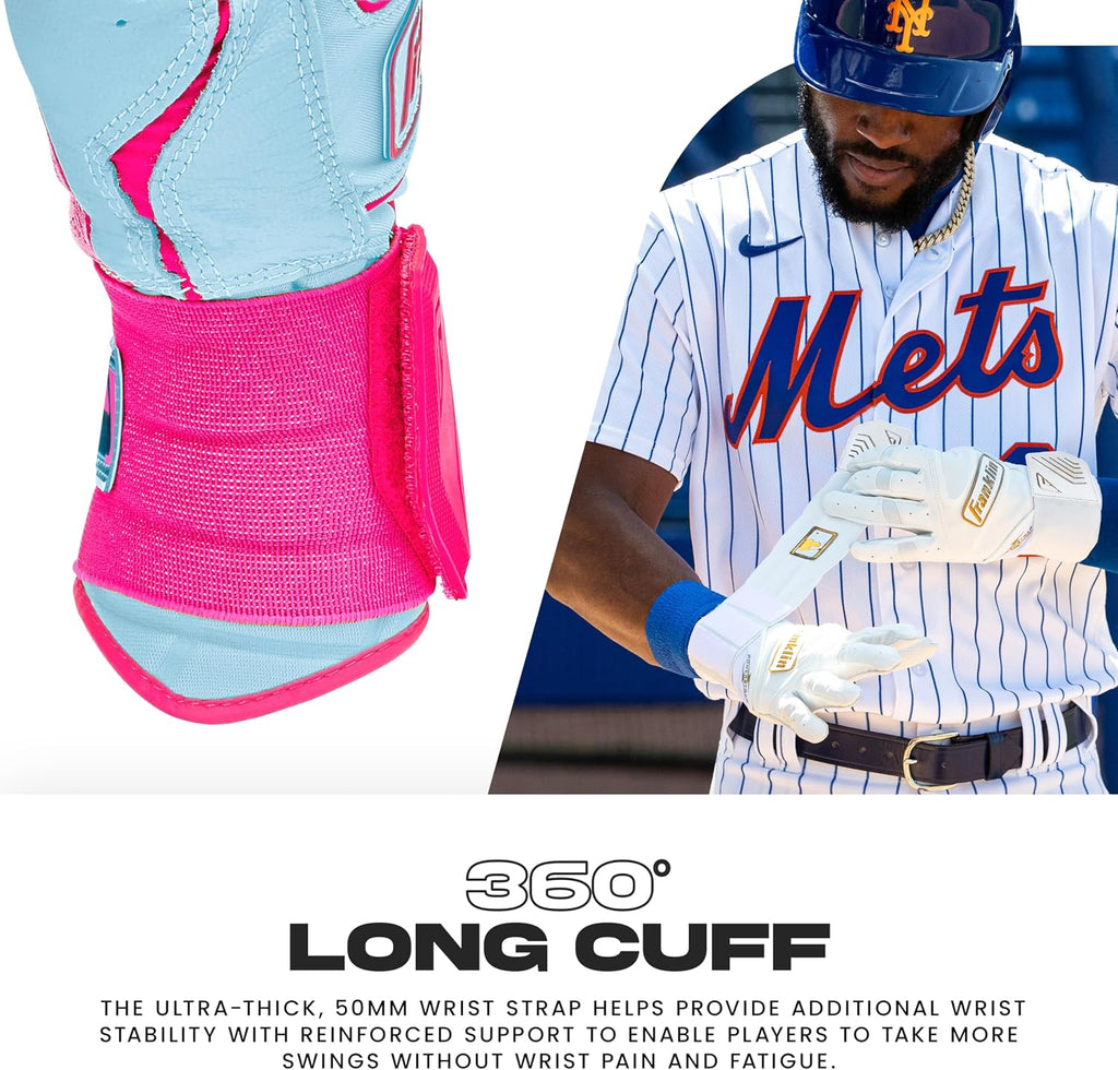 Franklin Sports MLB Infinite Powerstrap Batting Gloves - Pink/Carolina Blue - Adult Large