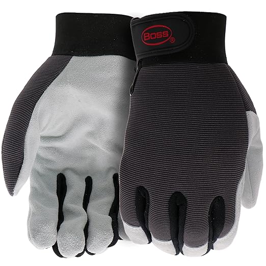 Boss® Men's Job Master Leather Palm Work Glove Black/Gray - Large
