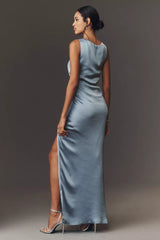 Anthropologie BHLDN Emma High-Neck Satin Maxi Gown Size: L