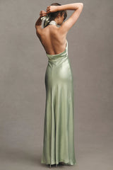 Anthropologie BHLDN Selma Halter-Neck High-Shine Satin Maxi Dress Size: M