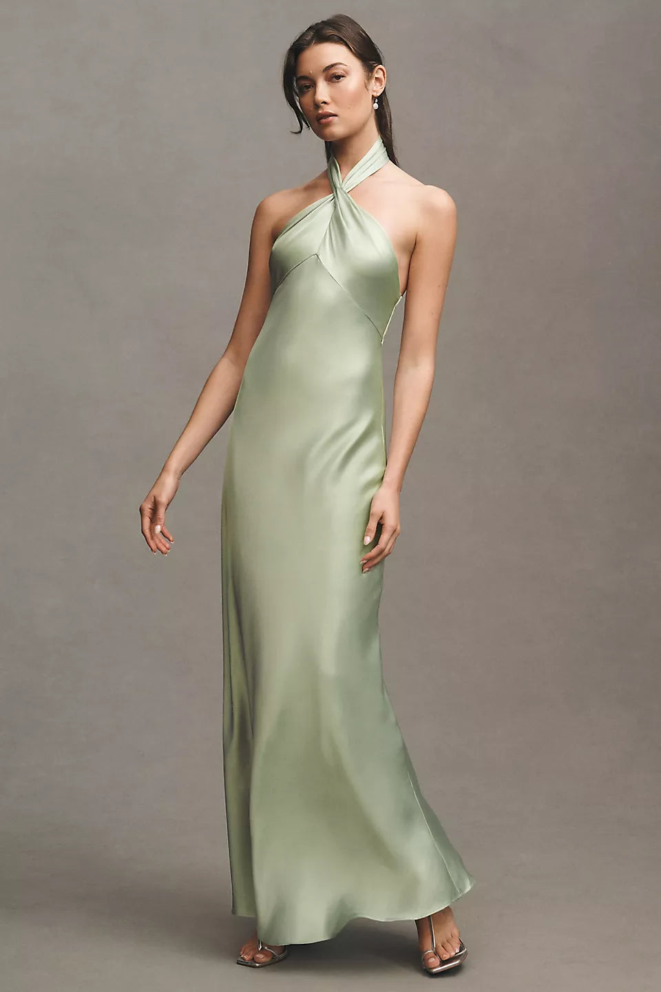 Anthropologie BHLDN Selma Halter-Neck High-Shine Satin Maxi Dress Size: M