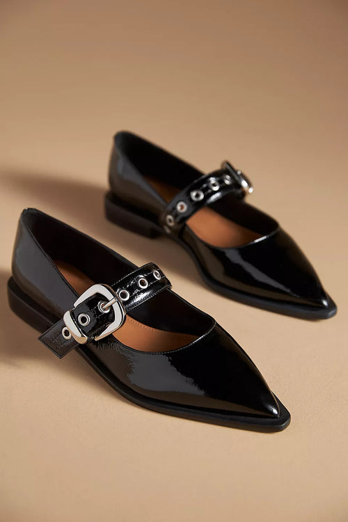 Anthropologie Maeve Pointed-Toe Moto Mary Jane Flats Size: 10-10.5
