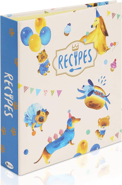 COFICE Recipe Binder – 8x9 Recipe Binder, 4x6 Recipe Cards and Tabbed Dividers, Dog Design