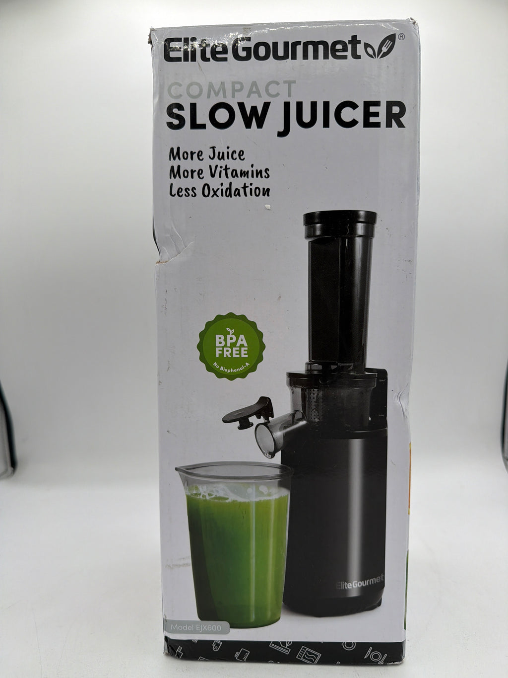 Elite Gourmet EJX600 Compact Small Space-Saving Masticating Slow Juicer Cold Press Juice Extractor, Nutrient and Vitamin Dense, BPA-Free Tritan, Easy to Clean, 16 oz Juice Cup, Charcoal Grey