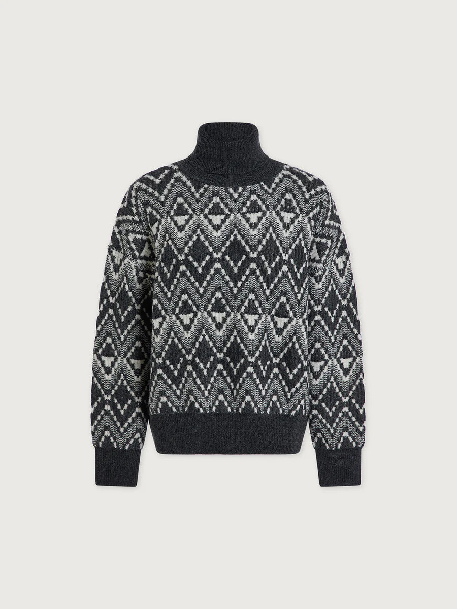 Ida Relaxed Fairisle Roll-Neck Knit by Varley - Charcoal - Size XL