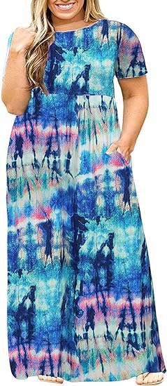 Kancystore Women's Short Sleeve Plus Size Maxi Dress with Pockets Loose Casual Summer Dresses