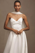 Watters Rickey Strapless Basque-Waist A-Line Midi Dress with Scarf Size 0