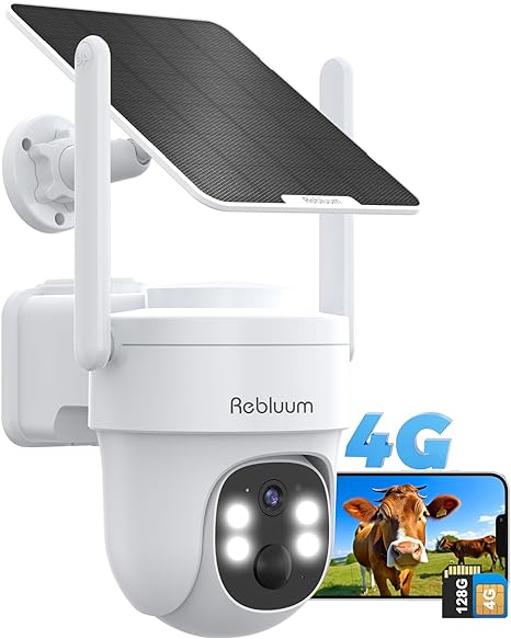 Rebluum 4G LTE Wireless Outdoor Cellular Security Camera (Include SIM Card & 128GB SD Card)