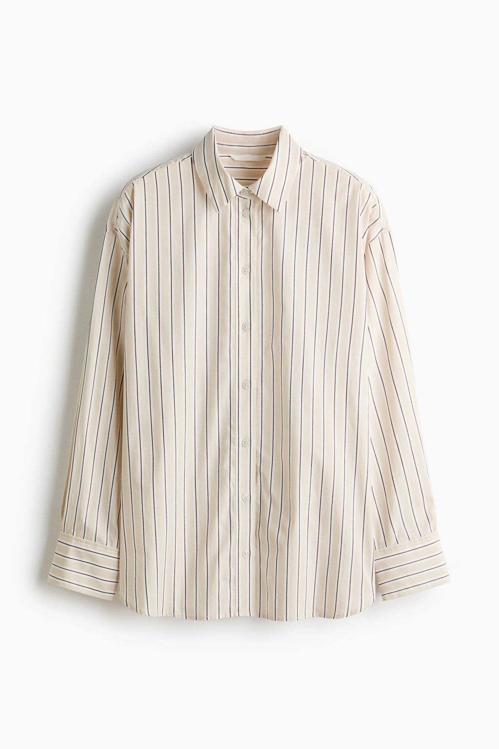 H&M Women's Oversized Poplin Shirt - Light Beige Striped - US Medium
