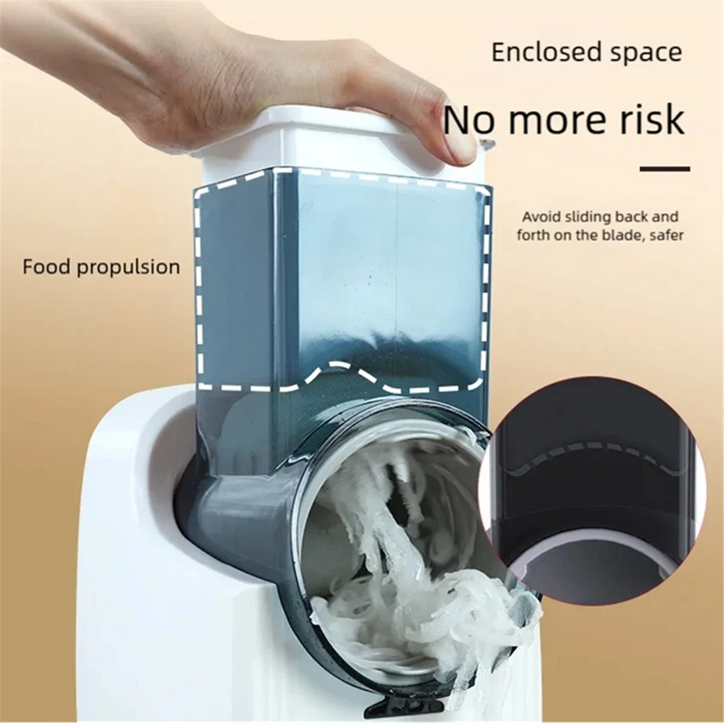 Multi-Function Vegetable Cutter Household Kitchen Electric Vegetable Cutter Vegetable Slicer Shredder Automatic 50w,1 x Vegetable Cutter 1 x Charging line 3 x blade , White
