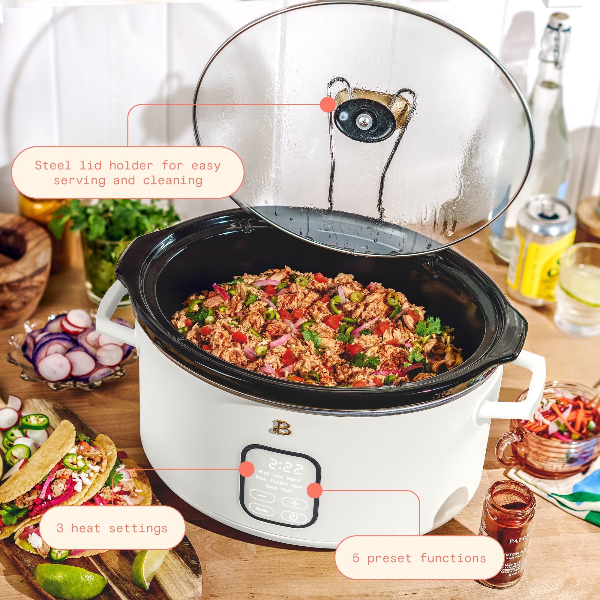 BEAUTIFUL by Drew Barrymore - 6QT Programmable Slow Cooker in White Icing