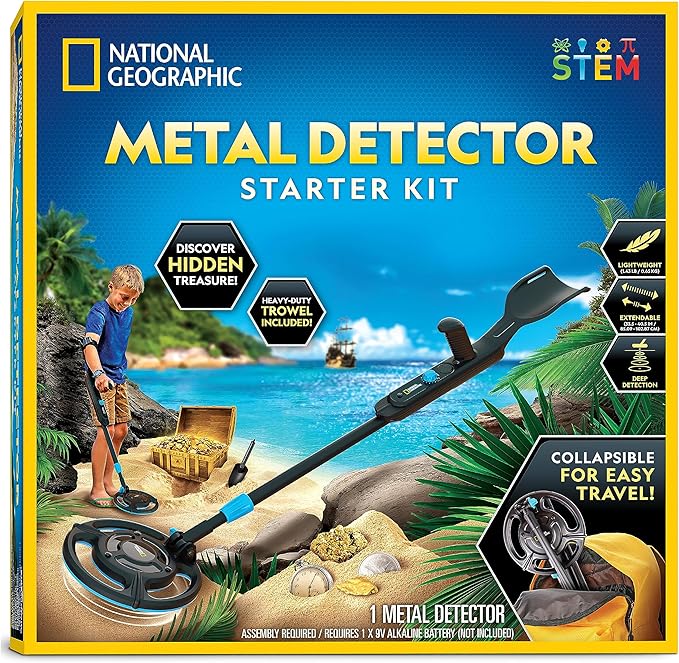 National Geographic Starter Metal Detector Kit for Kids - Kids Metal Detector with 7.4" Waterproof Metal Detector Coil & Trowel, Lightweight Gold Detector, Beach Metal Detector, Gift for Boys & Girls(New Open Box)