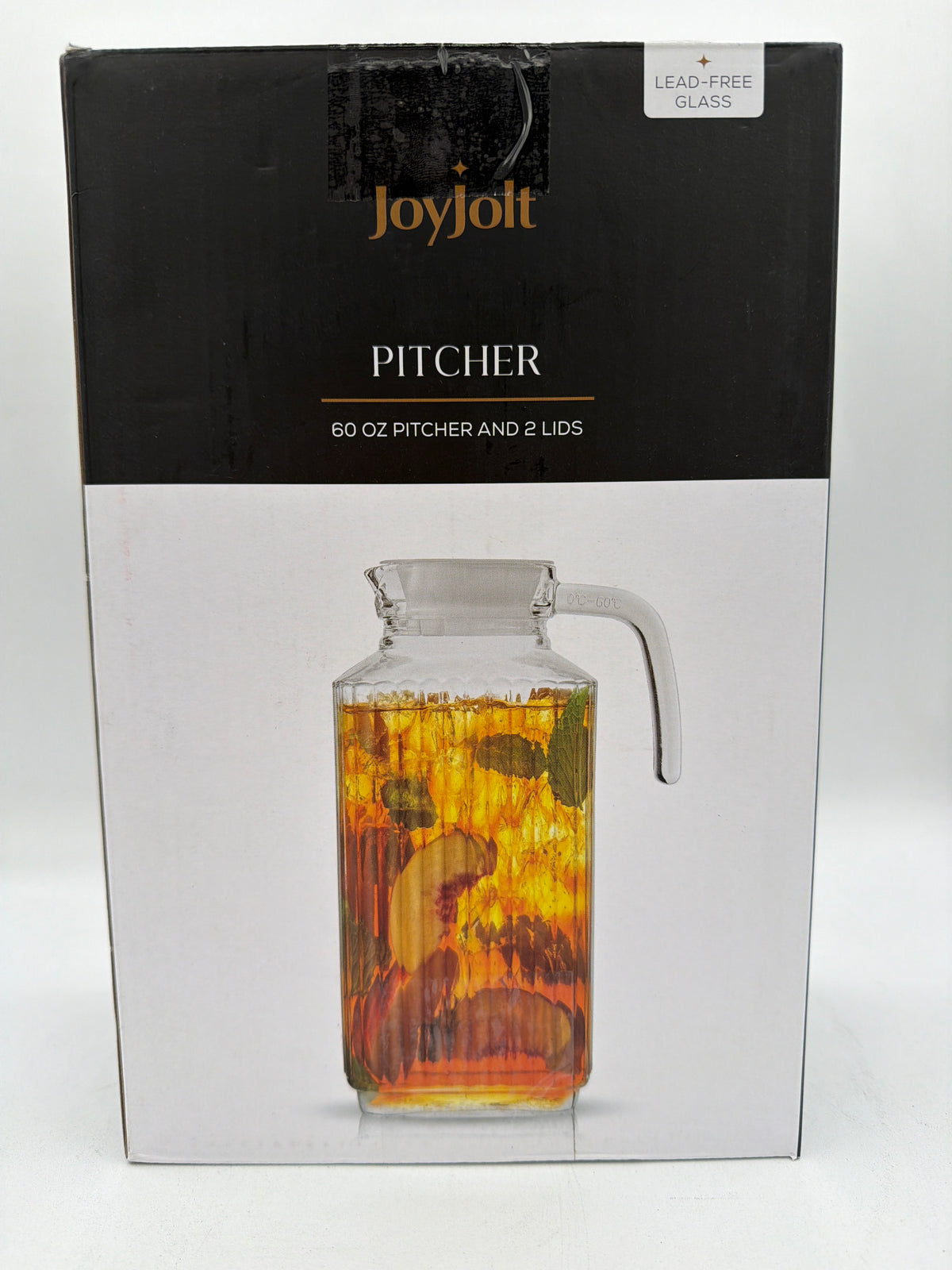 JoyJolt 60oz Glass Pitcher with Lid (2 Lids) - Beverage Serveware and Storage Container for Cold Drinks and Liquids. Juice Container, Water Jug, Fridge Pitcher for Iced Tea or Milk