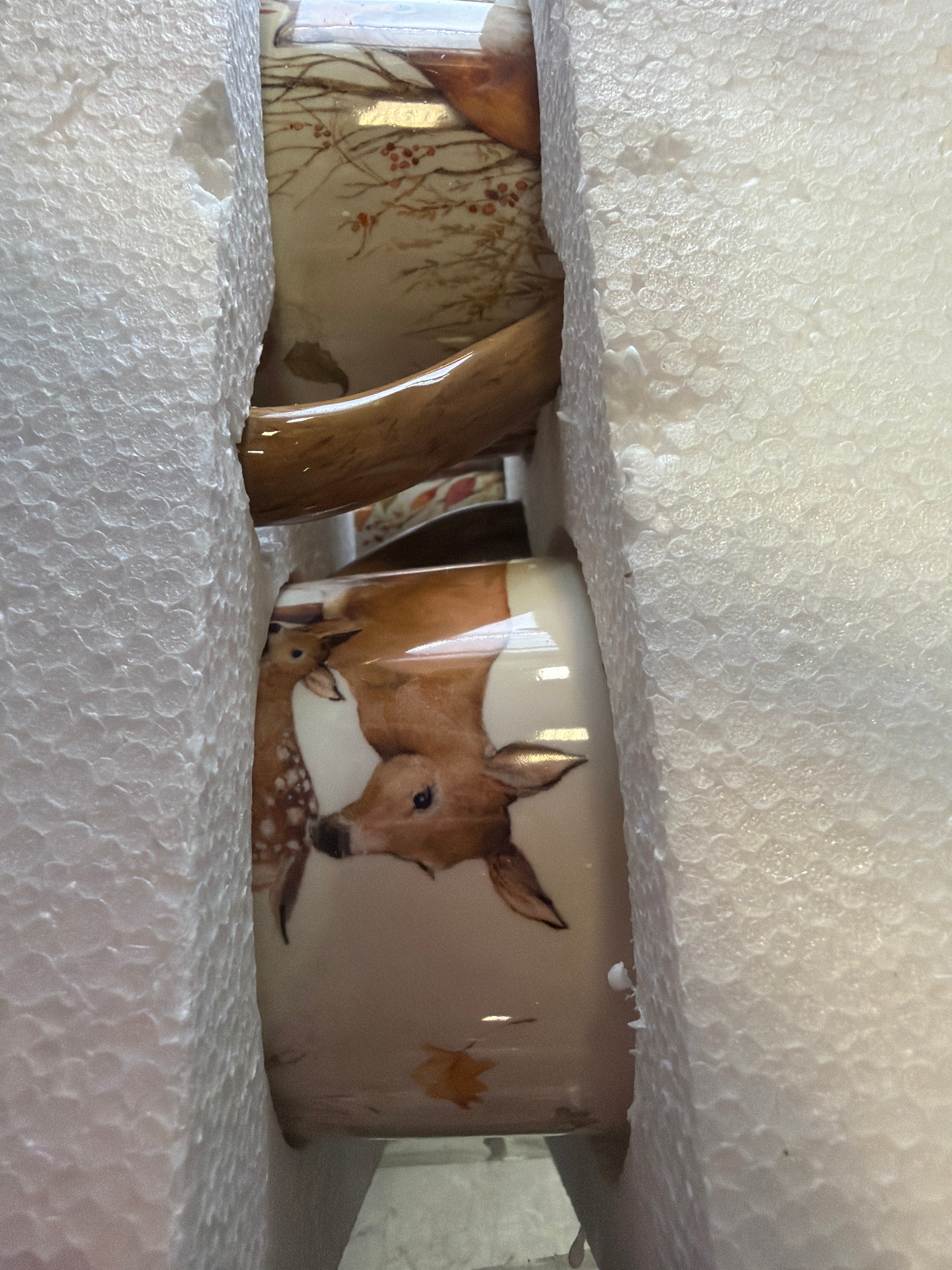 Pine Forest 16 oz. Woodland Ceramic Mugs, Set of 4 – Autumn Wildlife Coffee Cups with Fox, Owl, Deer & Raccoon