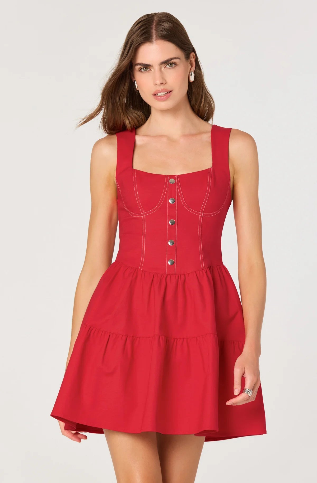 ASTR The Label Tiered Stitch Detail Mini Dress - Large