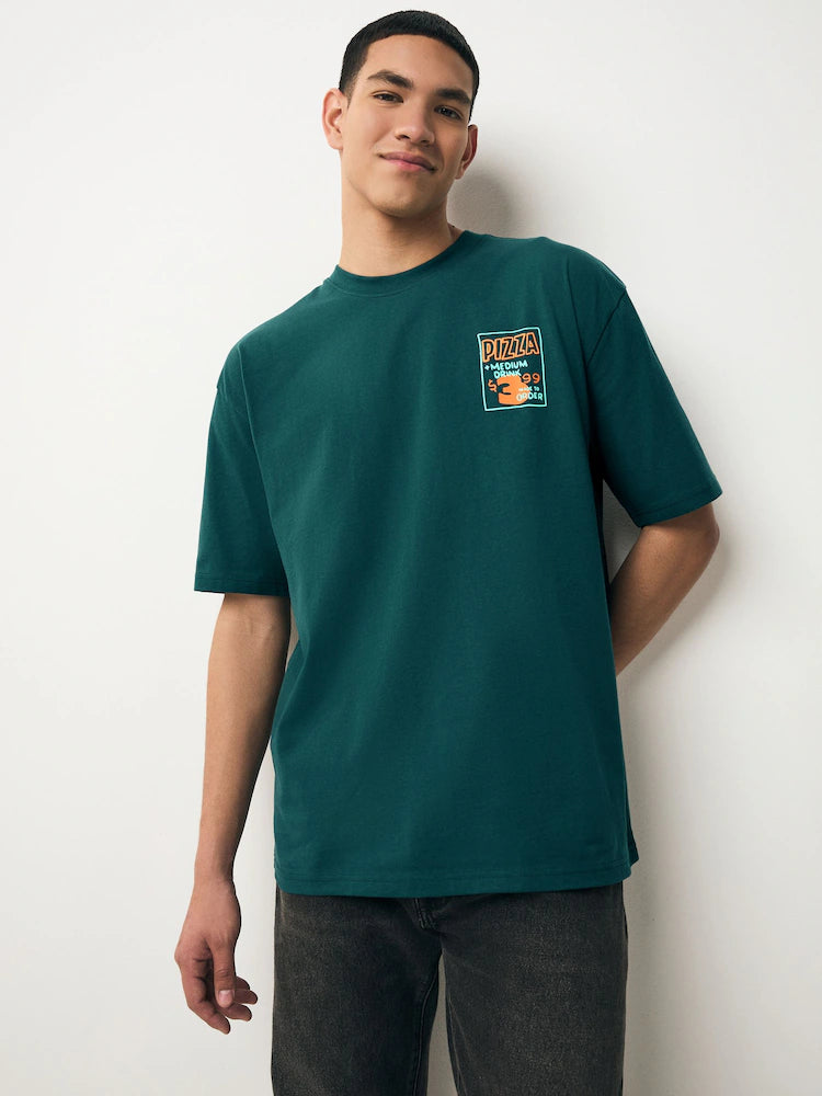 White/Green/Brown Graphic Print Heavyweight T-Shirts (3 pack) by Next - XL