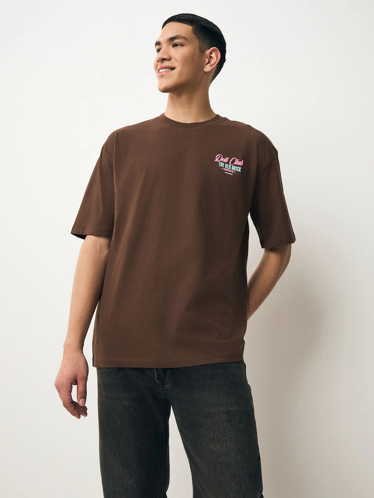 White/Green/Brown Graphic Print Heavyweight T-Shirts (3 pack) by Next - XL