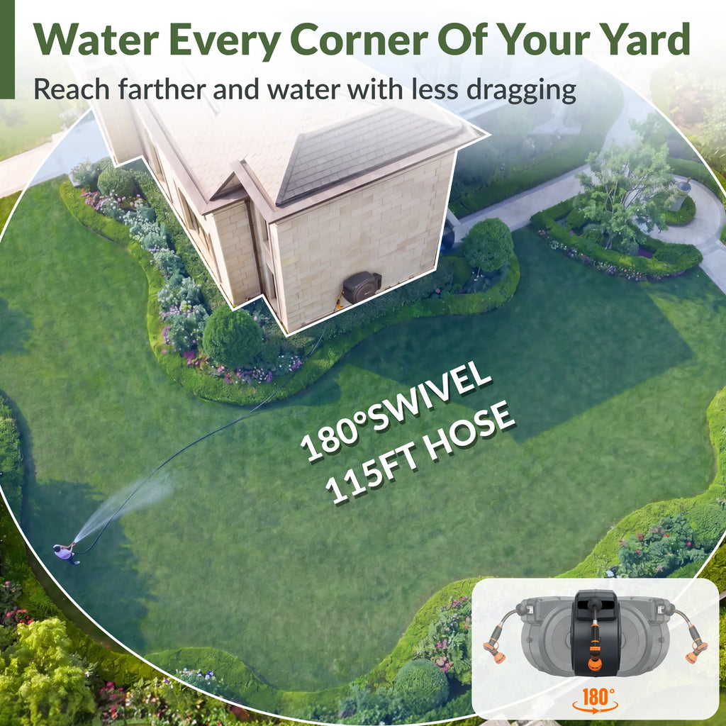 Giraffe Tools - Retractable Garden Hose Reel-5/8 in-115ft, Wall-Mount