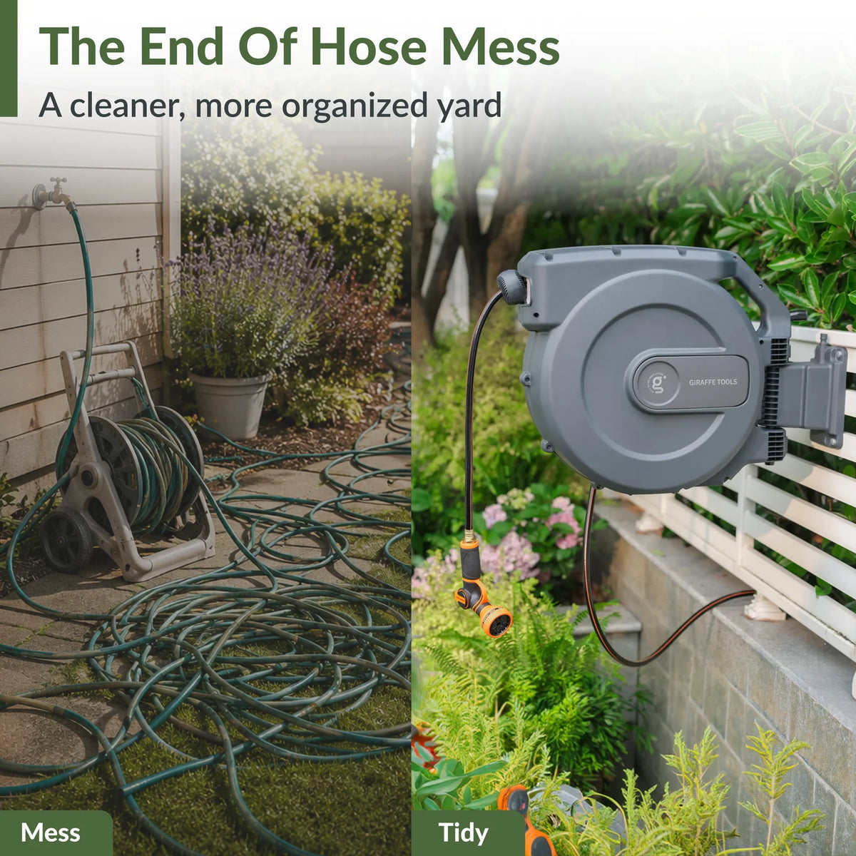 Giraffe Tools - Retractable Garden Hose Reel-5/8 in-115ft, Wall-Mount