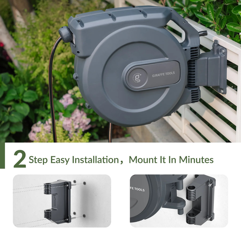 Giraffe Tools - Retractable Garden Hose Reel-5/8 in-115ft, Wall-Mount
