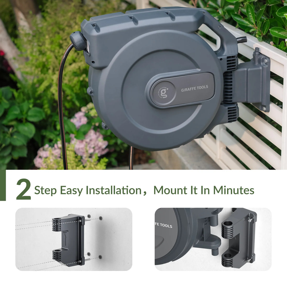 Giraffe Tools - Retractable Garden Hose Reel-5/8 in-115ft, Wall-Mount