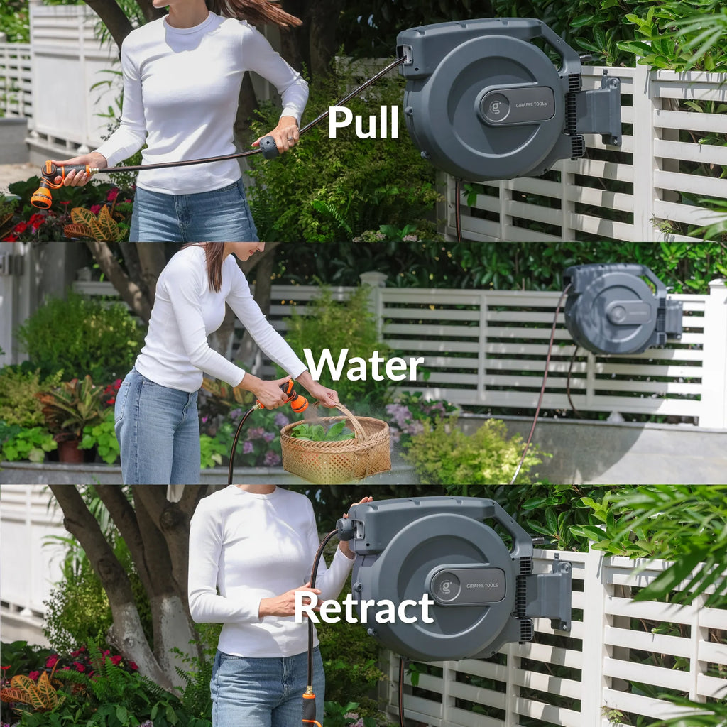 Giraffe Tools - Retractable Garden Hose Reel-5/8 in-115ft, Wall-Mount