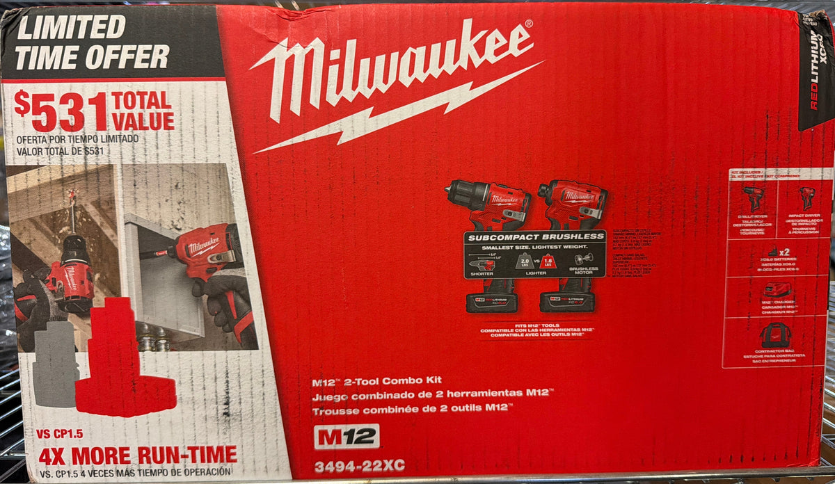 M12 12-Volt Lithium-Ion Brushless Cordless Subcompact Drill and Impact Driver Combo Kit w/2 Batteries and Bag (2-Tool)