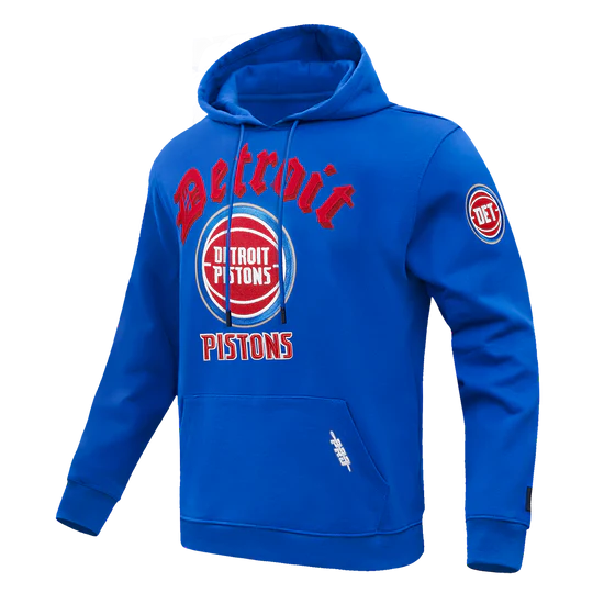 NBA DETROIT PISTONS OLD ENGLISH MEN'S PULLOVER HOODIE SZ:XL