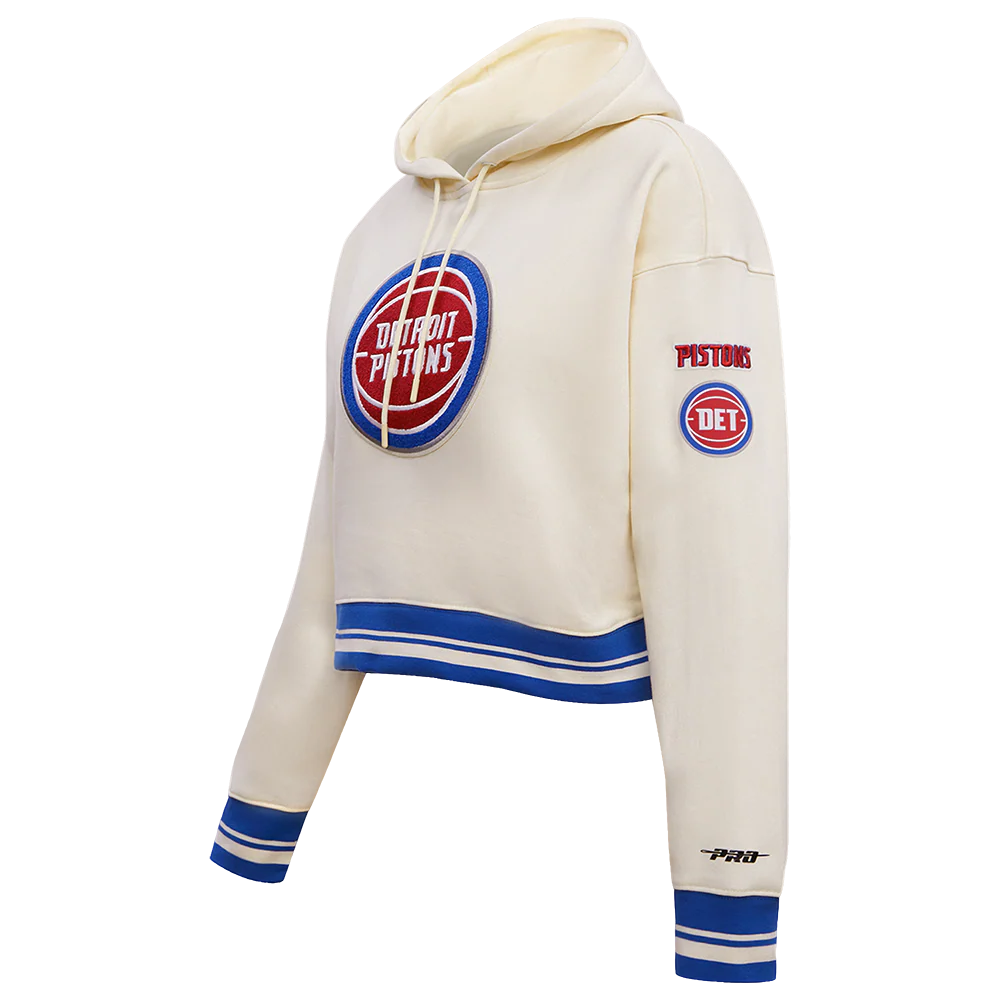 NBA DETROIT PISTONS RETRO CLASSIC WOMEN'S RIB CROPPED PULLOVER HOODIE Size S