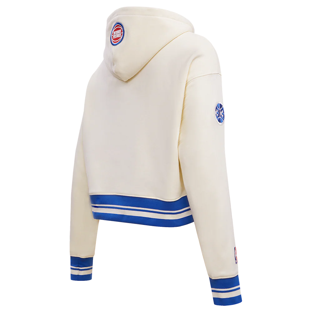 NBA DETROIT PISTONS RETRO CLASSIC WOMEN'S RIB CROPPED PULLOVER HOODIE Size S