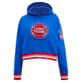 NBA DETROIT PISTONS RETRO CLASSIC WOMEN'S RIB CROPPED PULLOVER HOODIE- SMALL