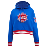 NBA DETROIT PISTONS RETRO CLASSIC WOMEN'S RIB CROPPED PULLOVER HOODIE- SMALL