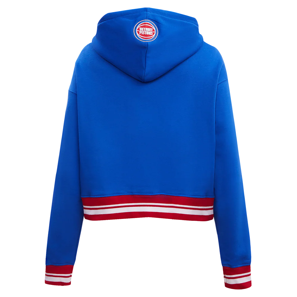NBA DETROIT PISTONS RETRO CLASSIC WOMEN'S RIB CROPPED PULLOVER HOODIE- SMALL