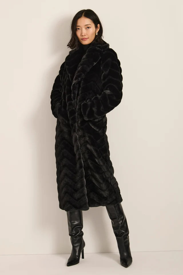 Bernardo Women's Zigzag Faux Fur Long Coat , Black (Size: Small)