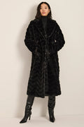 Bernardo Women's Zigzag Faux Fur Long Coat , Black (Size: Small)