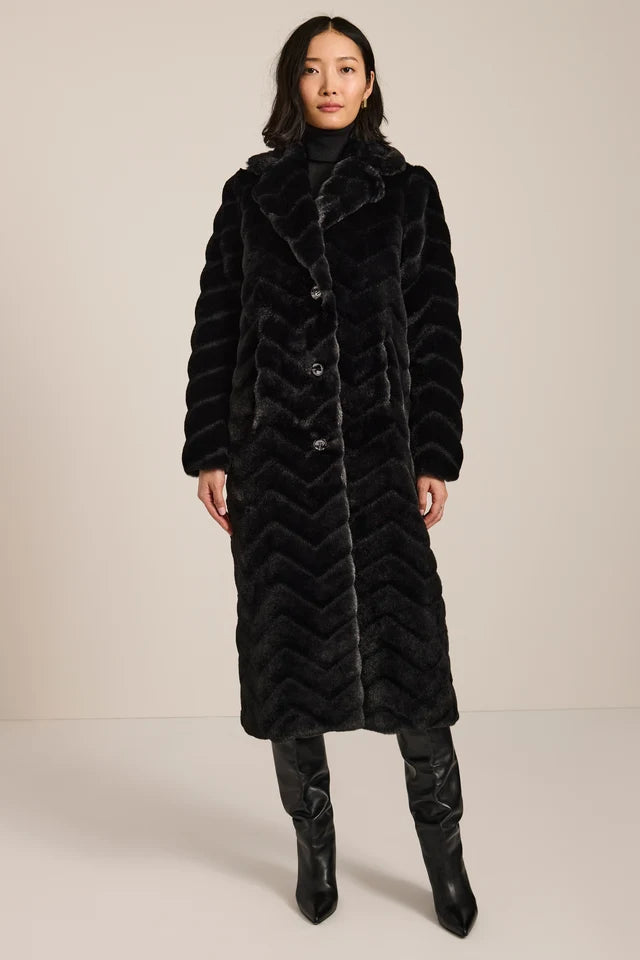 Bernardo Women's Zigzag Faux Fur Long Coat , Black (Size: Small)