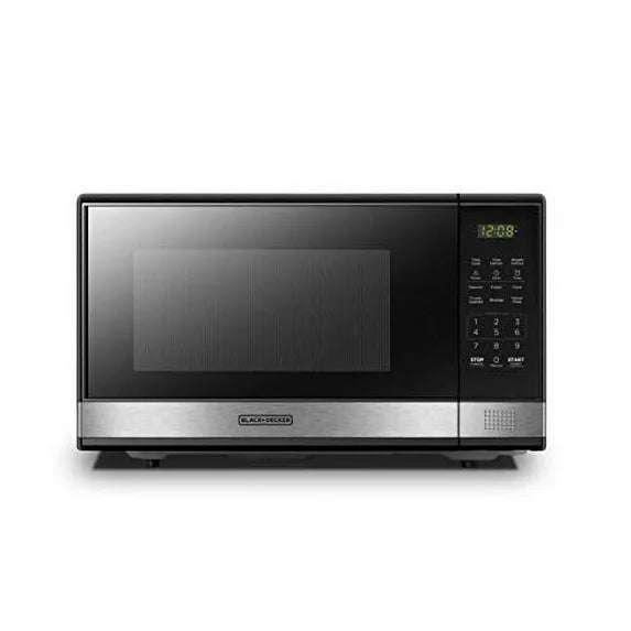 BLACK+DECKER | Model EM031MB11 | Digital Microwave Oven with Turntable | Push-Button Door | Child Safety Lock | 1000W | 1.1 cu.ft |Black & Stainless Steel | PICKUP ONLY!