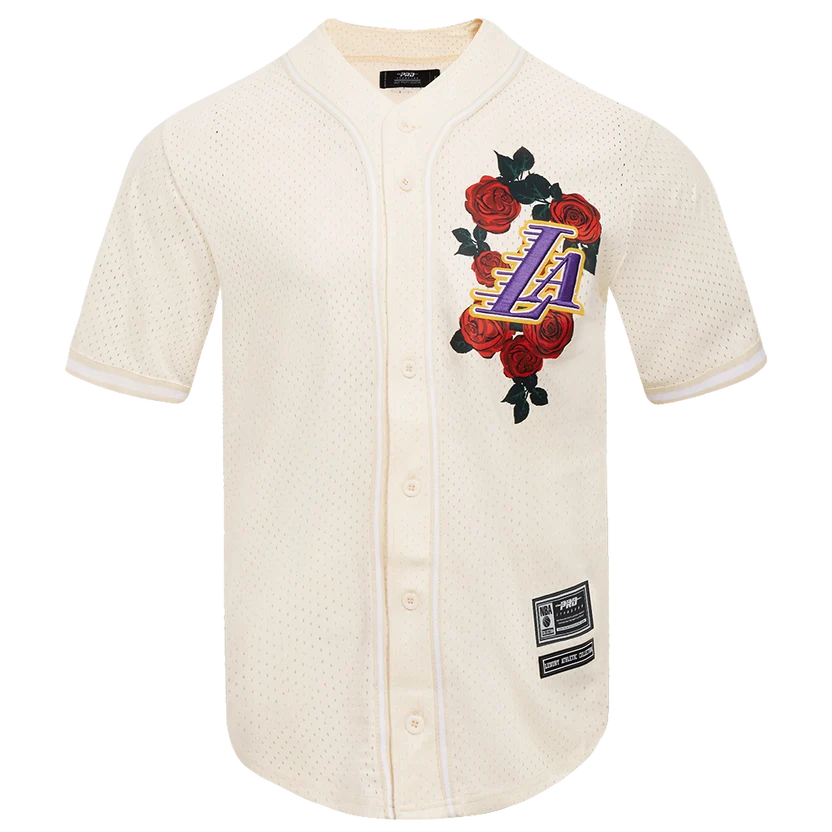 NBA LOS ANGELES LAKERS ROSES MESH BUTTON DOWN SHIRT (EGGSHELL) - M