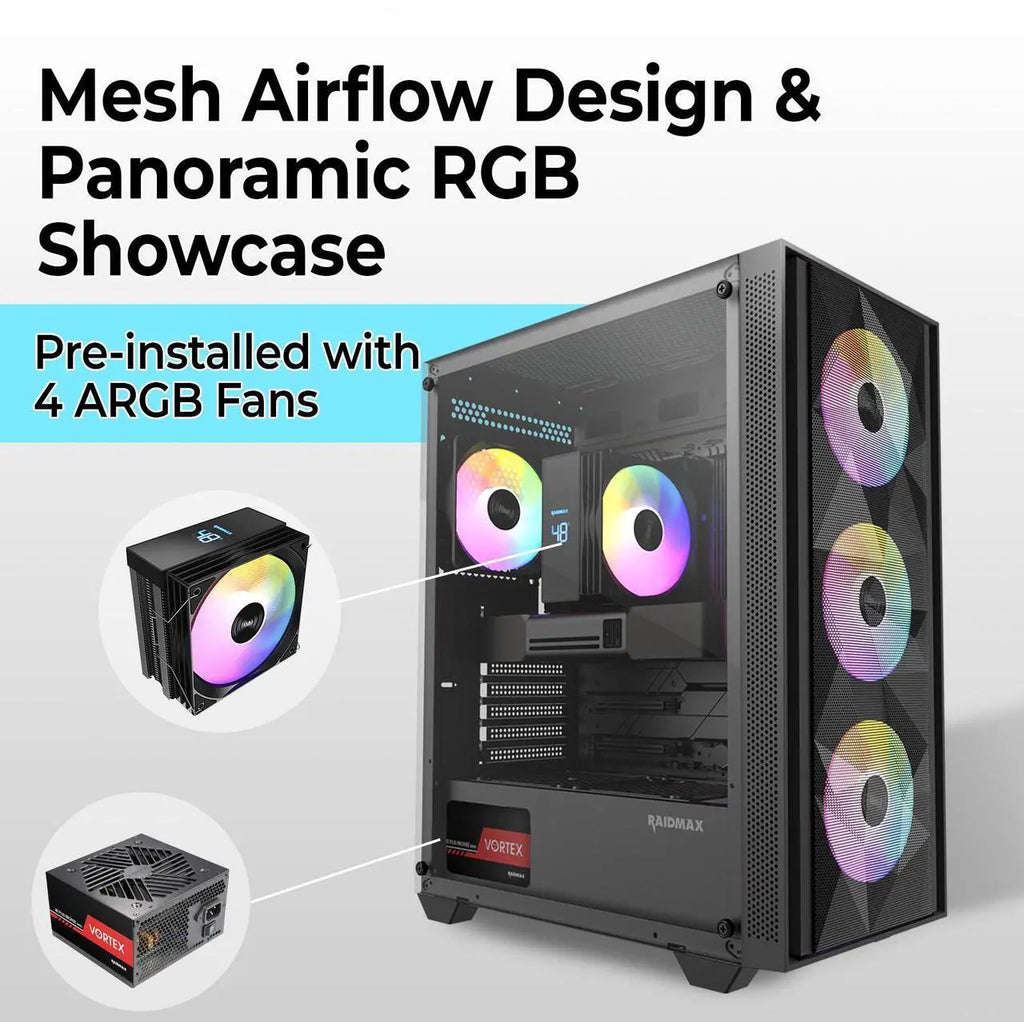RAIDMAX - Vector Series 217 ATX Mid-Tower PC Case Bundle - 700W PSU & CPU Cooler - Black