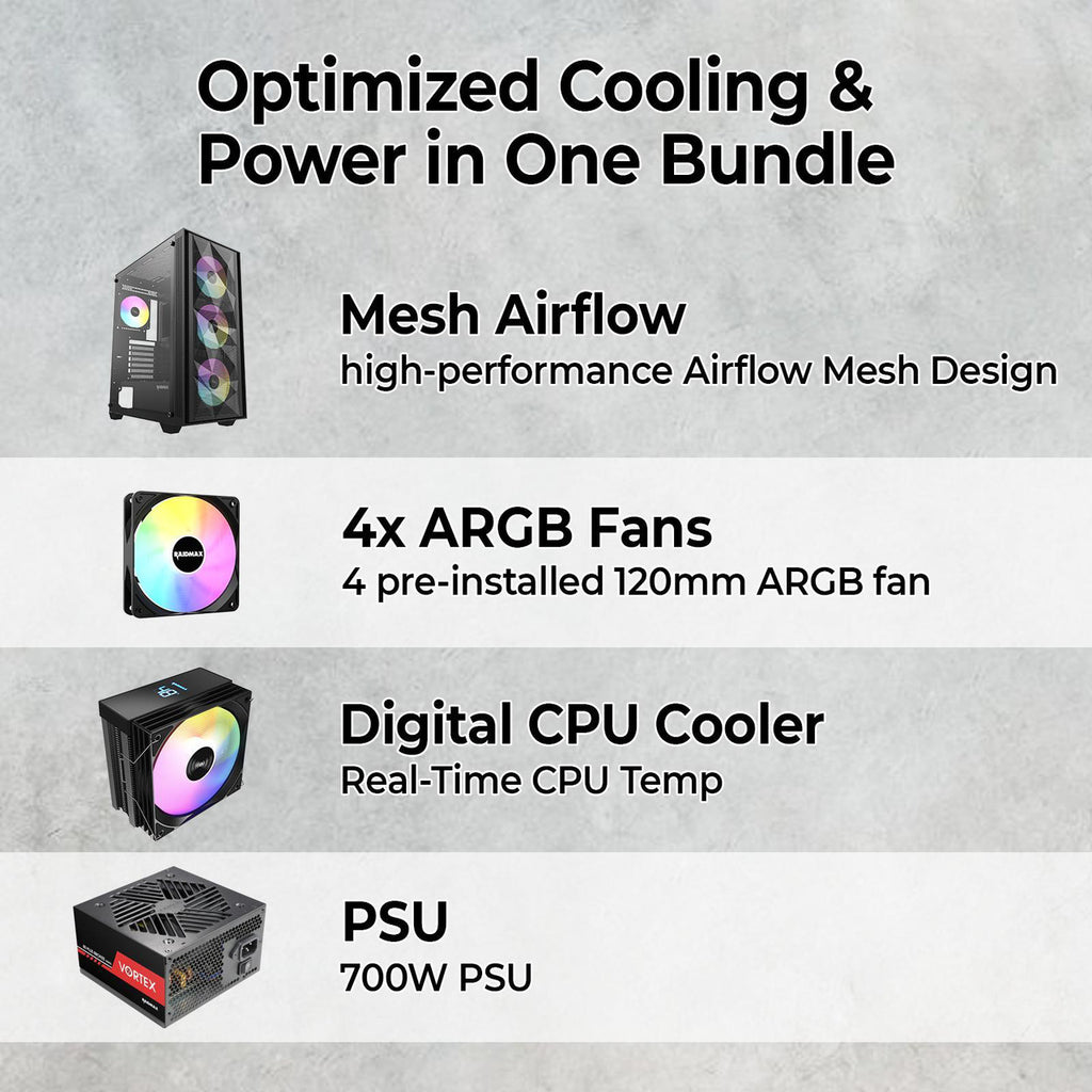 RAIDMAX - Vector Series 217 ATX Mid-Tower PC Case Bundle - 700W PSU & CPU Cooler - Black