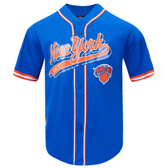 NBA NEW YORK KNICKS SCRIPT TAIL MEN'S MESH BUTTON DOWN SHIRT - L