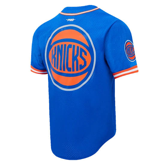 NBA NEW YORK KNICKS SCRIPT TAIL MEN'S MESH BUTTON DOWN SHIRT - L