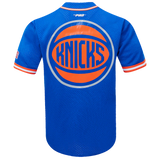 PRO STANDARD - NBA NEW YORK KNICKS SCRIPT TAIL MEN'S MESH BUTTON DOWN SHIRT - ROYAL BLUE/ORANGE - MD